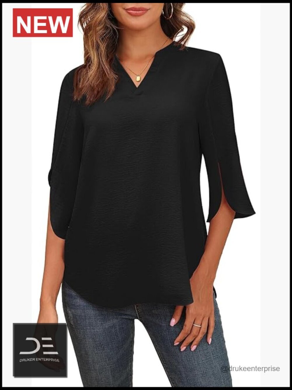 Chiffon V-Neck Blouse, Short Sleeve, Loose Fit, Ruffled Sleeve, Flowy Dressy